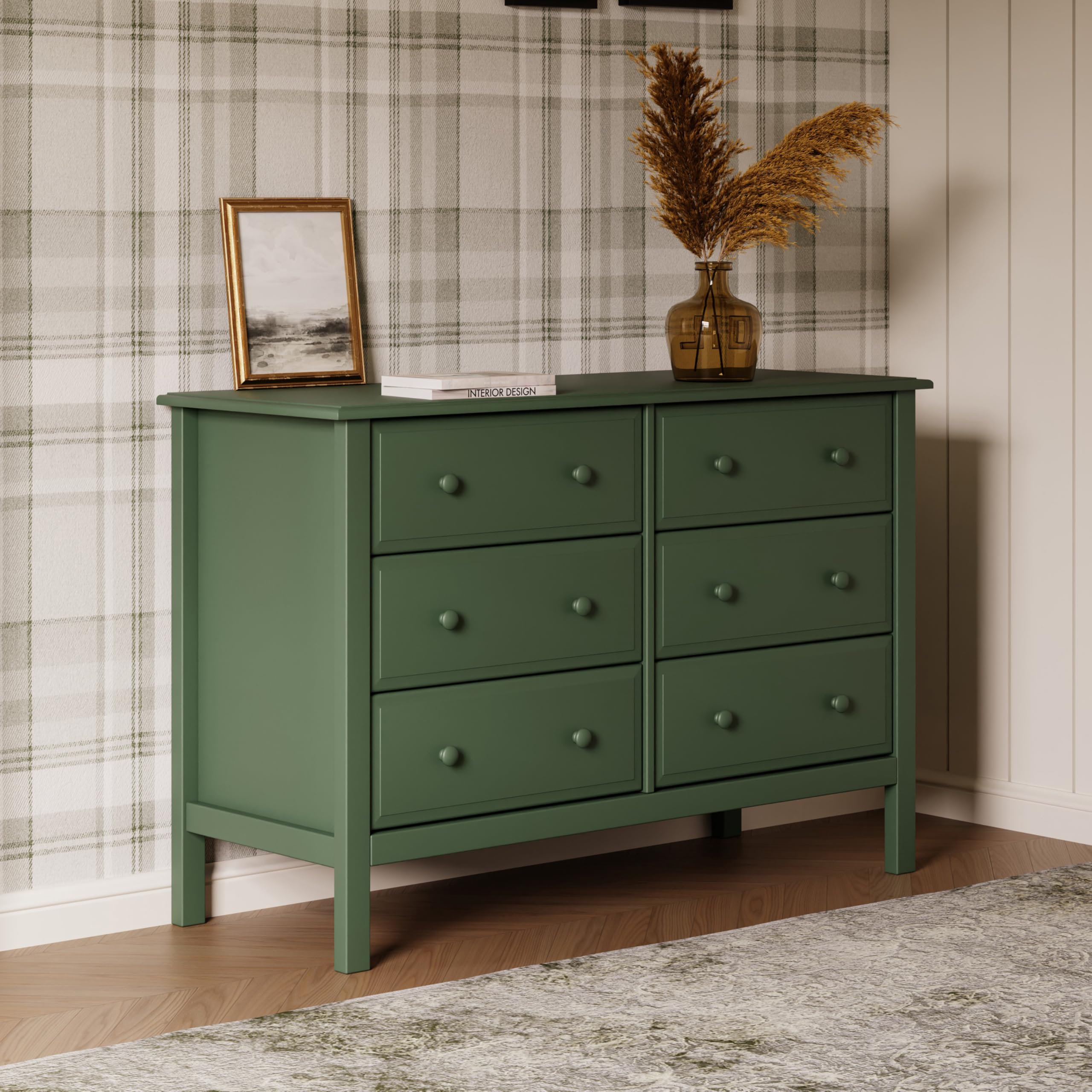 Jayden 6-Drawer Double Wide Dresser with 9 inch Drawer Extension in Forest Green Greenguard Gold Certified | Double Dresser w 6 Spacious Drawers for Nursery - Extra-Deep Drawer Extension - Sm product thumbnail 5