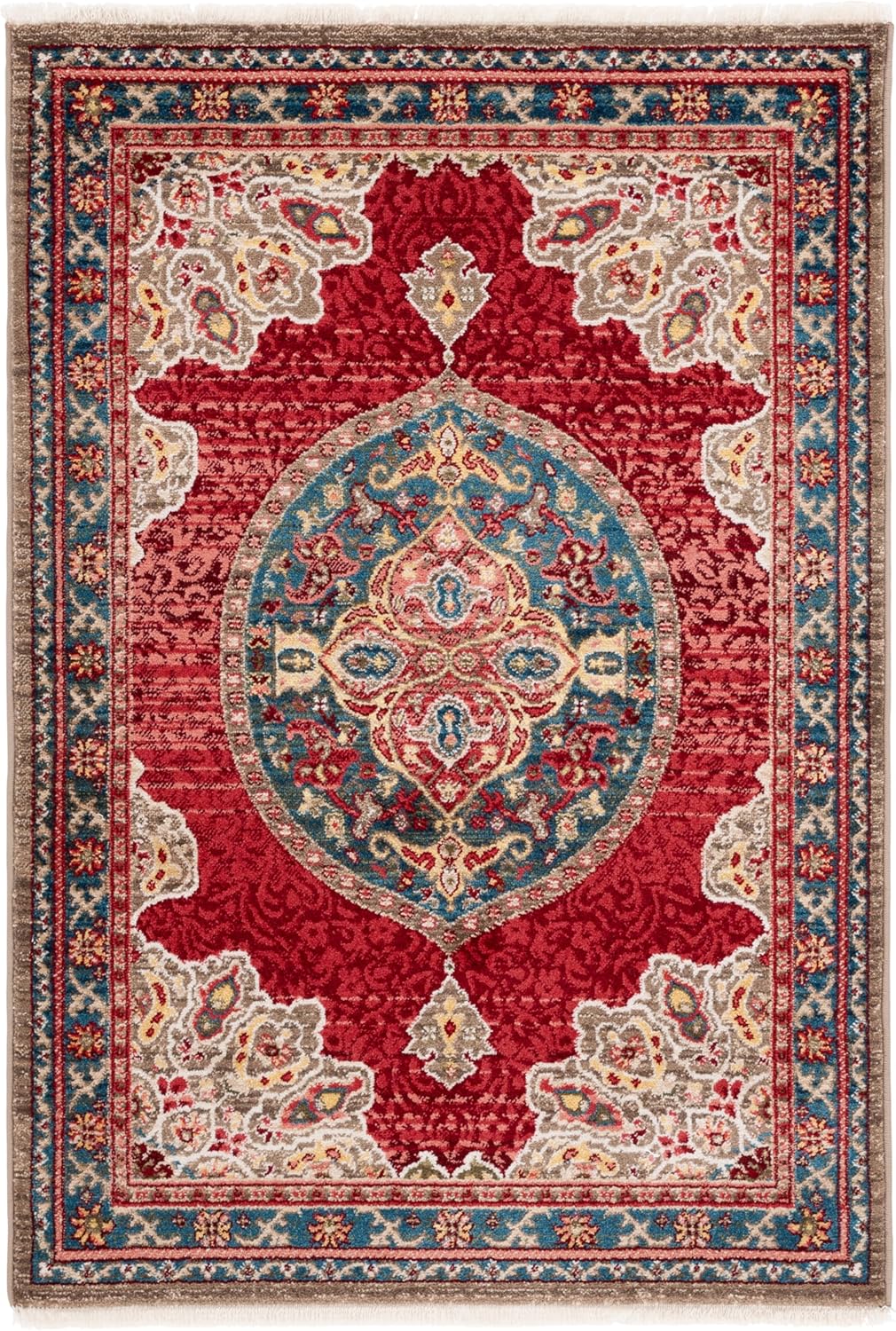 SAFAVIEH Kashan Collection Accent Rug - 3'3" x 4'1, Red & Blue, Traditional Oriental Design, Non-Shedding & Easy Care, Ideal for High Traffic Areas in Entryway, Living Room, Bedroom (KSN302F)