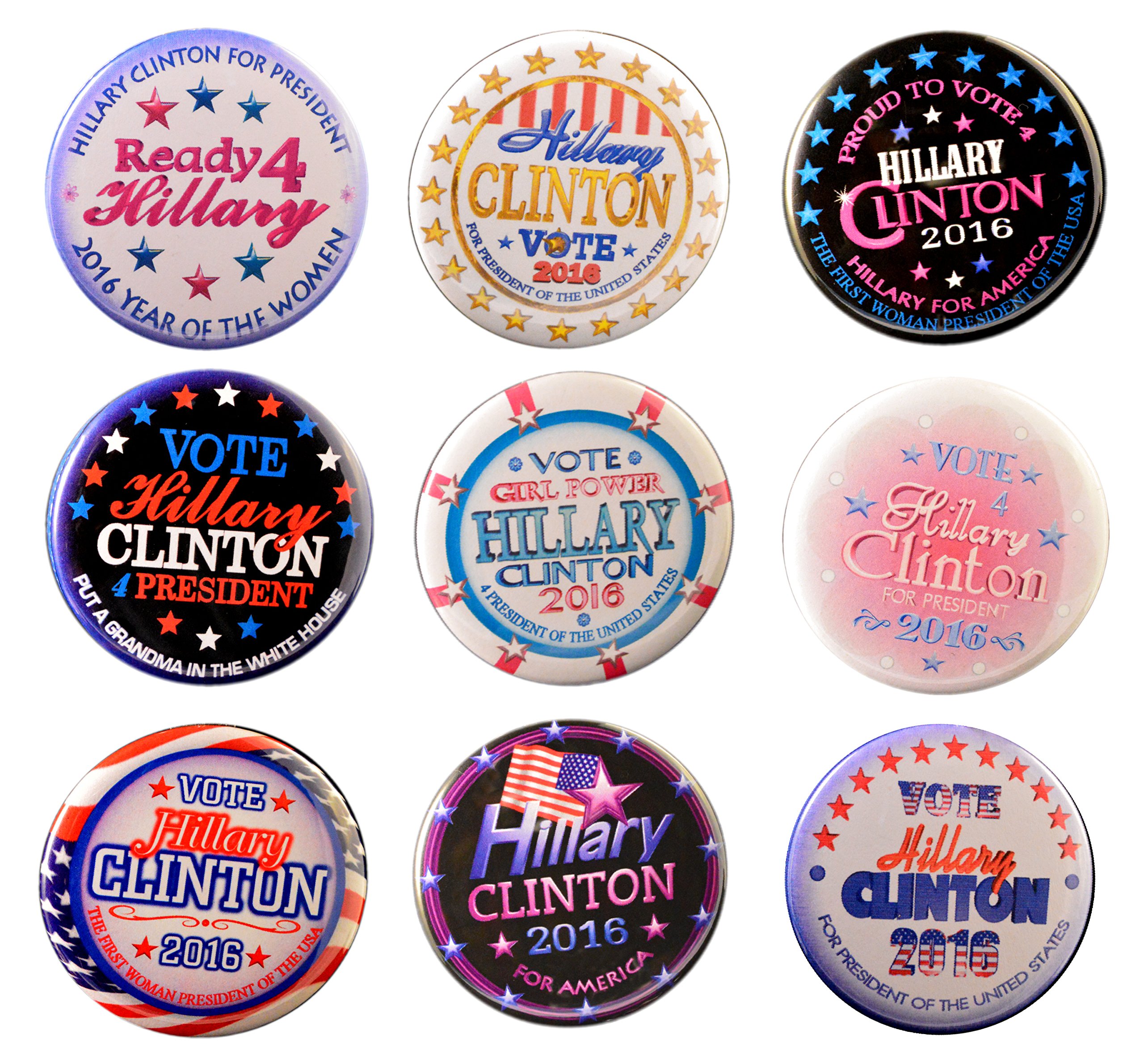 ValxArtPack-9 Hillary Clinton Variety Super Pack Pin-back Buttons, 2.25"