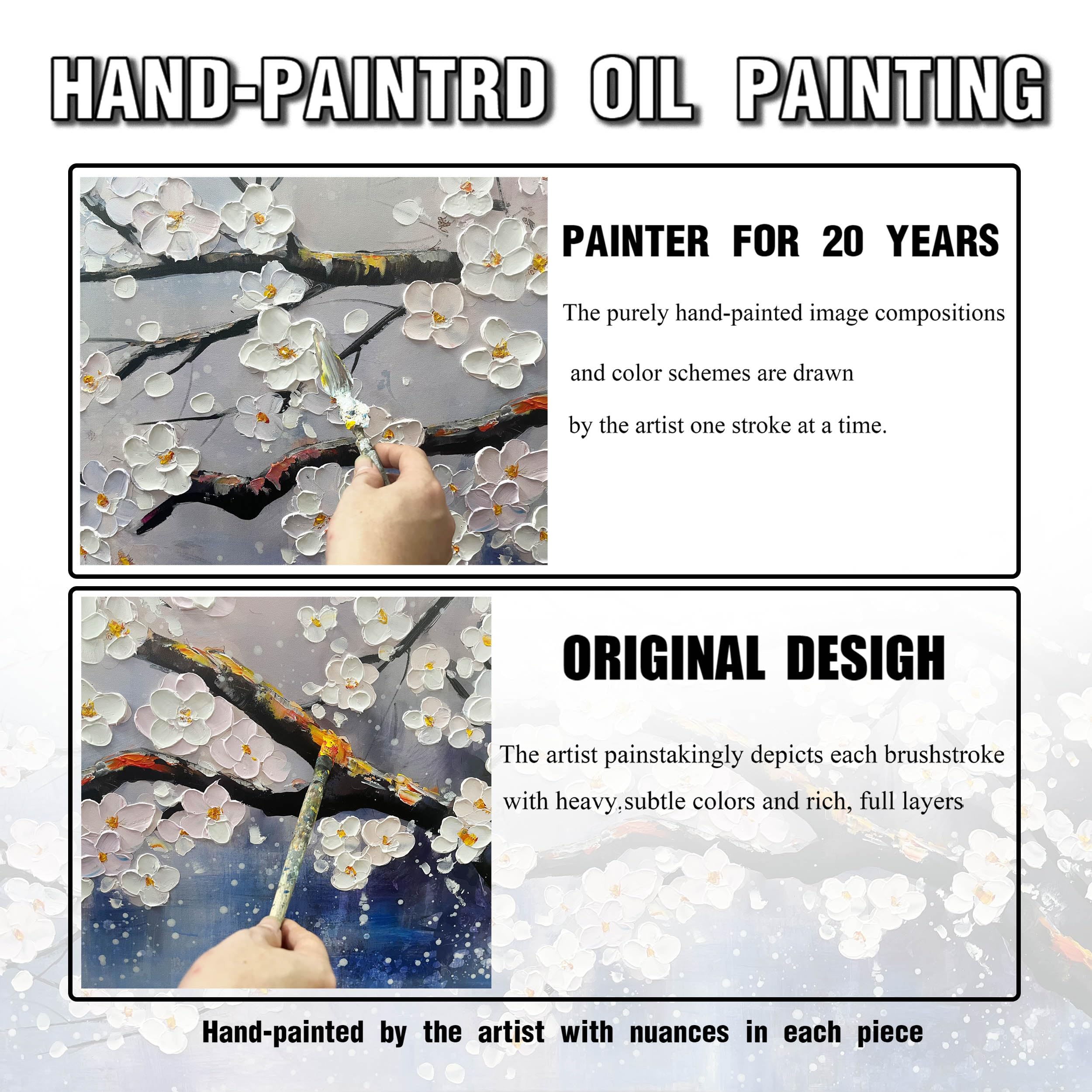 Plum Blossom Tree Hand Painted Wall Art for Living Room - Flower Painting Wall Art for Office - Framed Wall Art Large Modern 29" x 59"