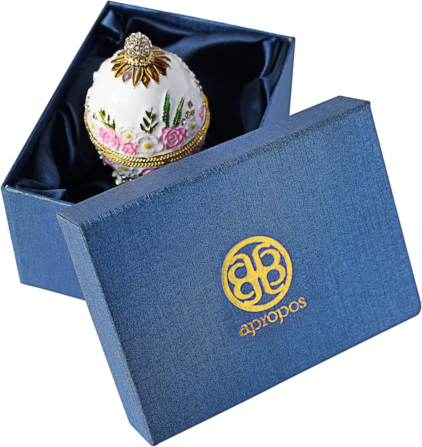 Apropos Hand- Painted Classic Vintage Style Faberge Egg with Rich Enamel and Sparkling Rhinestones Jewelry Trinket Box (white)
