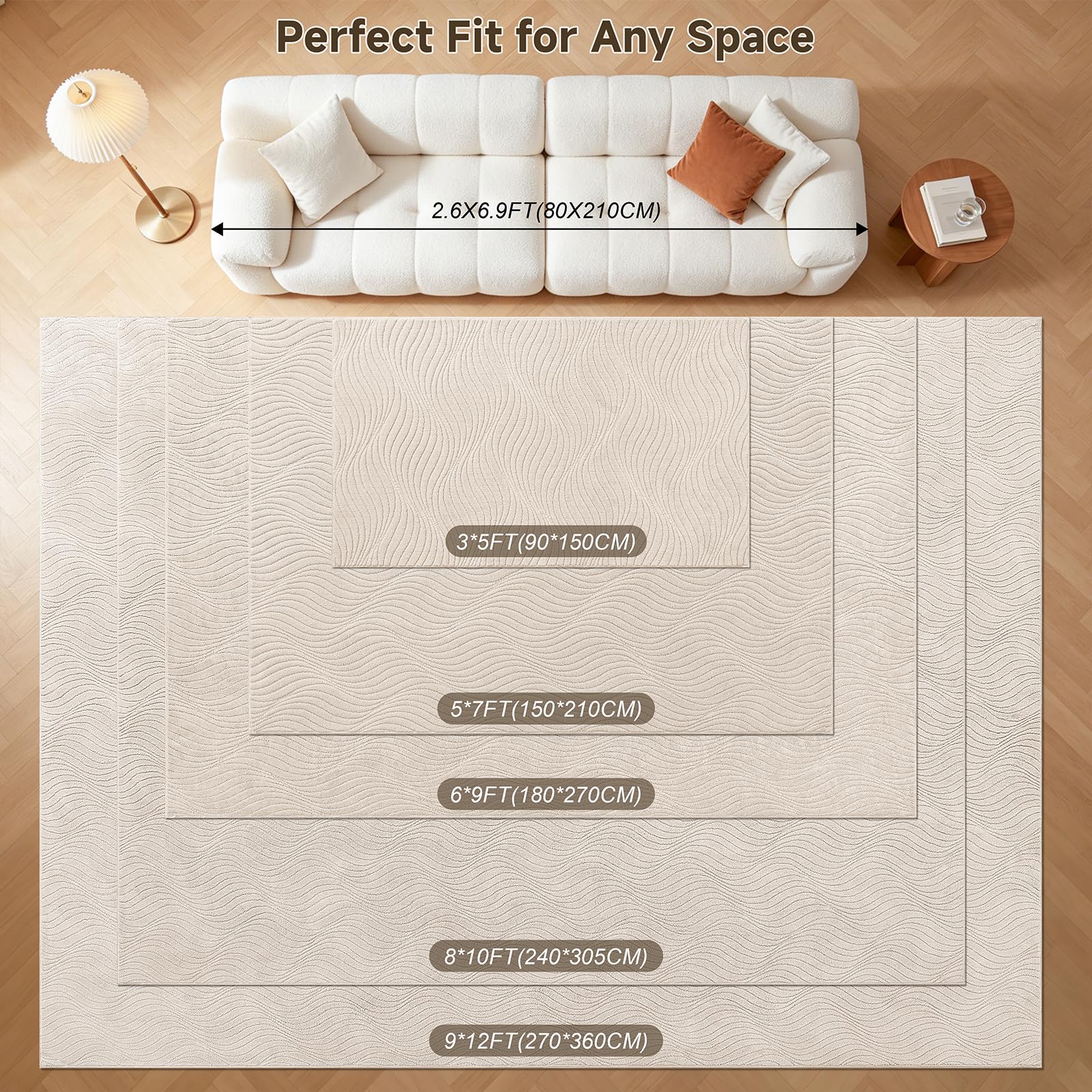 Pauwer Teppich für Wohnzimmer, modern, weich, flauschig, für Schlafzimmer, einfarbig, rutschfest, waschbar, Boho-Akzent, Innenmatte, Bodenteppich für Esszimmer, Wohnheim, Küche, Büro
