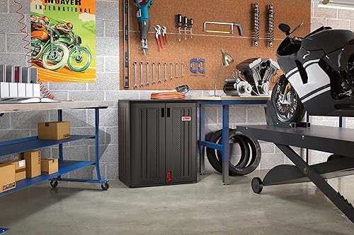 Miniatura 2 de Suncast Commercial Armario de resina resistente de 9 pies cúbicos con 2 estantes color negro