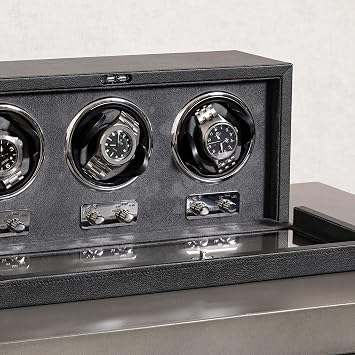ROTHWELL Triple Watch Winder for Automatic Watches with Quiet Motor with Multiple Speeds and Rotation Settings (Black/Grey)