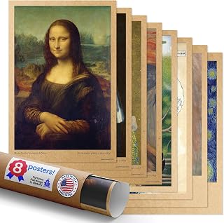 Quarterhouse 8 Poster Famous Paintings in History Set, Art Classroom Learning Materials for K-12 Students and Teachers, 12 x 18 Inches, Made in USA