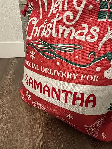 Miniatura 2 de Home and Plan Saco de Navidad personalizado con nombre (27 x 19.7 pulgadas), bolsas de regalo de Papá Noel grandes con cordón personalizado para la