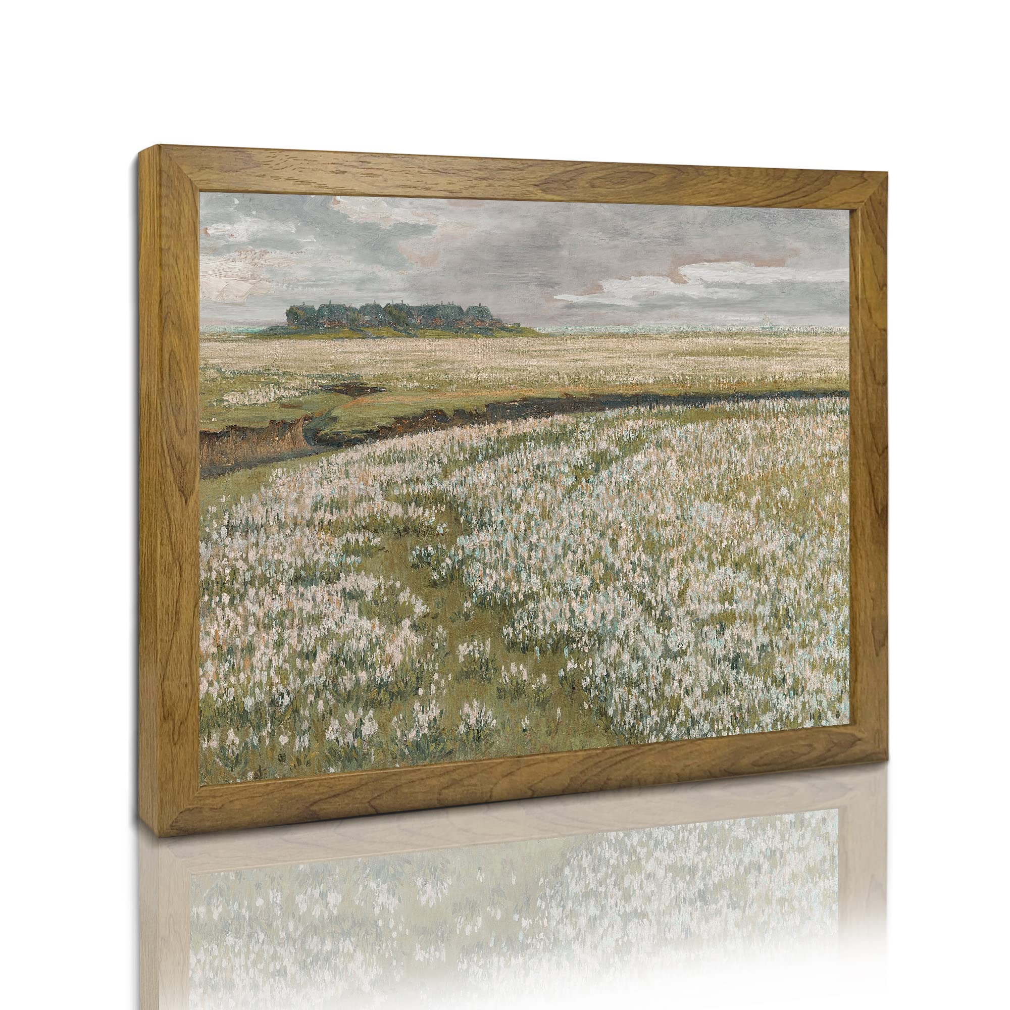 Spring Meadow Wall Art - Vintage Landscape Print， Framed Canvas Prints Wall Art Home Decor - Vintage Landscape Art Print Farmhouse Painting, Wildflower Field Oil Painting on Canvas