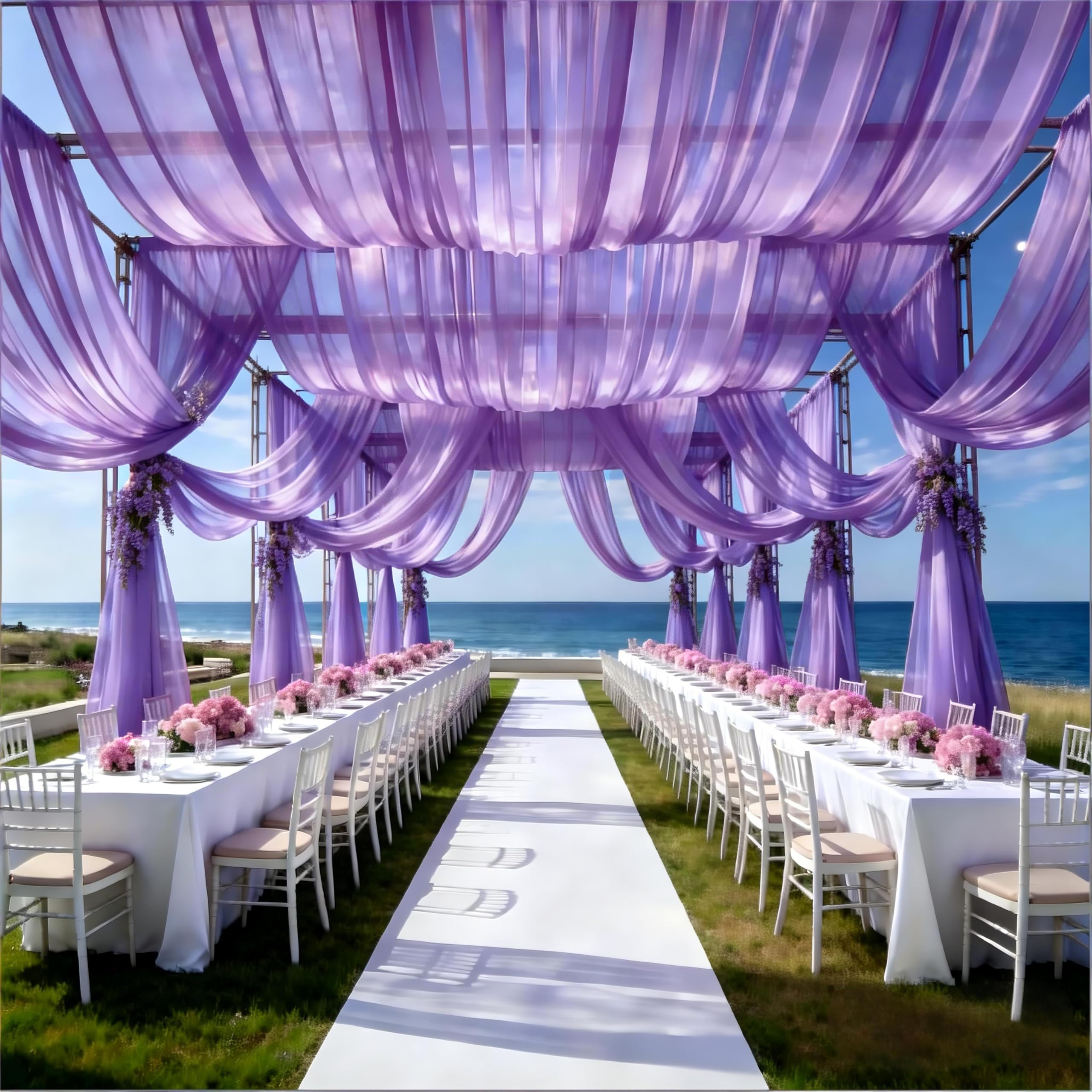 2 Paneele Lavendel-Deckenvorhänge für Hochzeiten, Deckenvorhänge, Chiffon-Deckenstoff, Drapierstoff für Hochzeit, Party, Verlobung, Brautparty, Deckenvorhänge, Dekoration