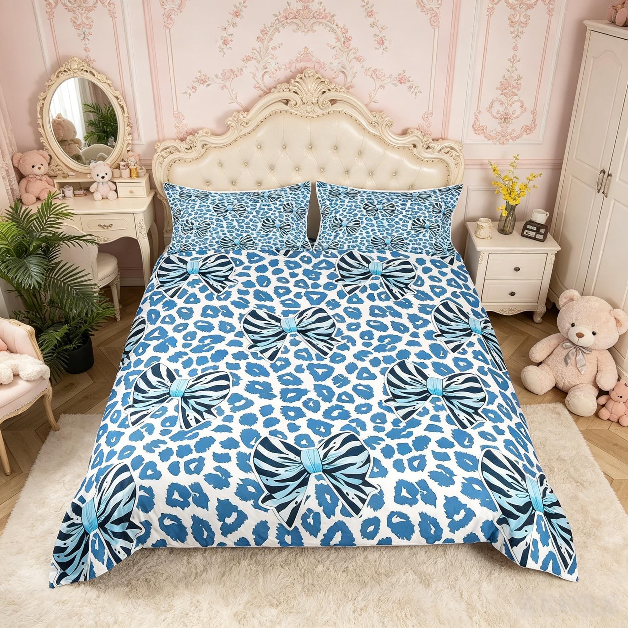 Chambre d'enfant : parure de lit zèbre bleu africain imprimé léopard rétro chic