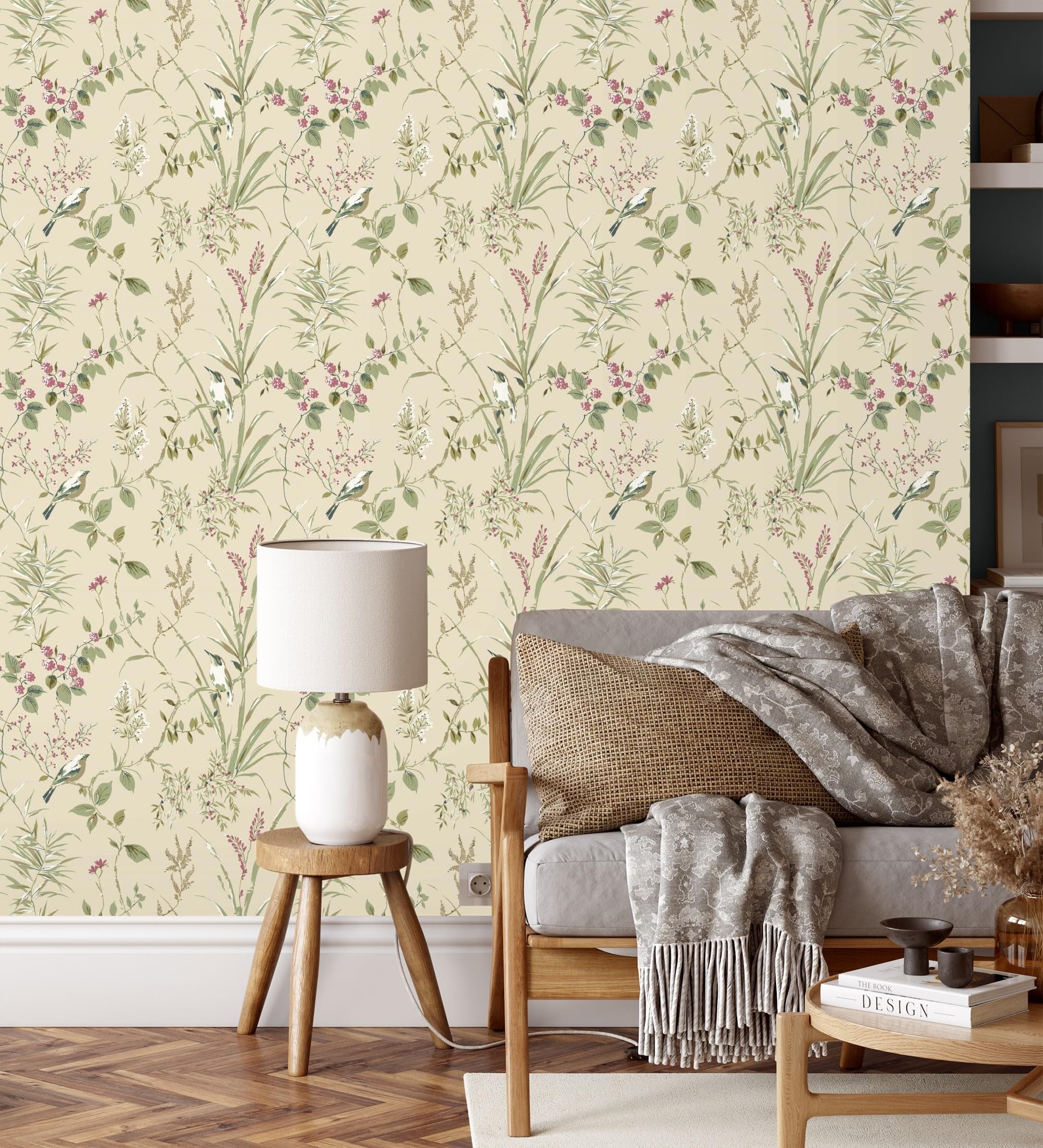 GAULAN 683550 Papier peint à branches et oiseaux romantique sur fond beige toasté pour mur salon chambre couloir jeune salle à mange tête de lit hall - Rouleaux de 10 m x 0,53 m