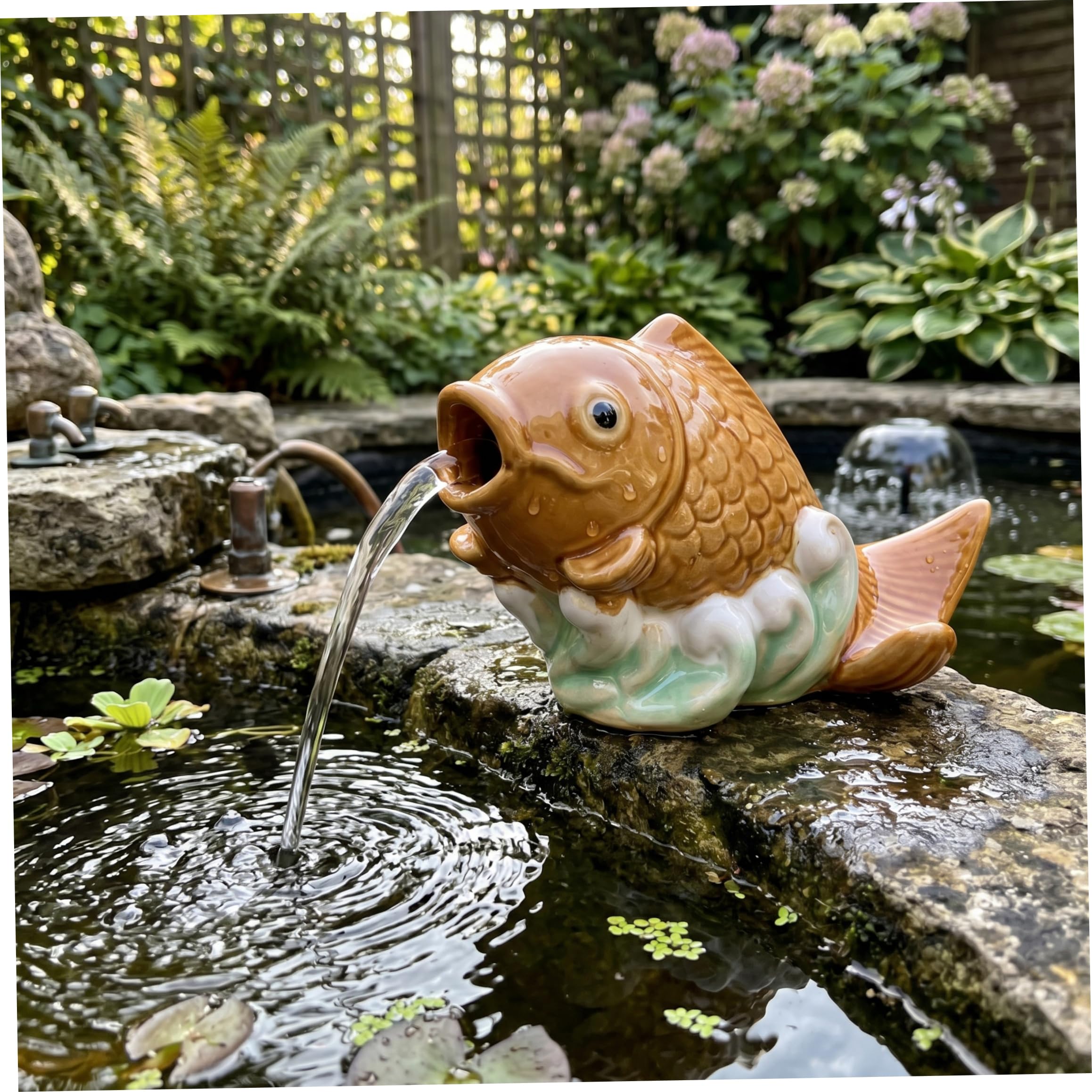 Cracheur d'étang à Poissons Koi en céramique - Bec de Fontaine d'eau réaliste pour Petits étangs, Jardins et piscines Style 1