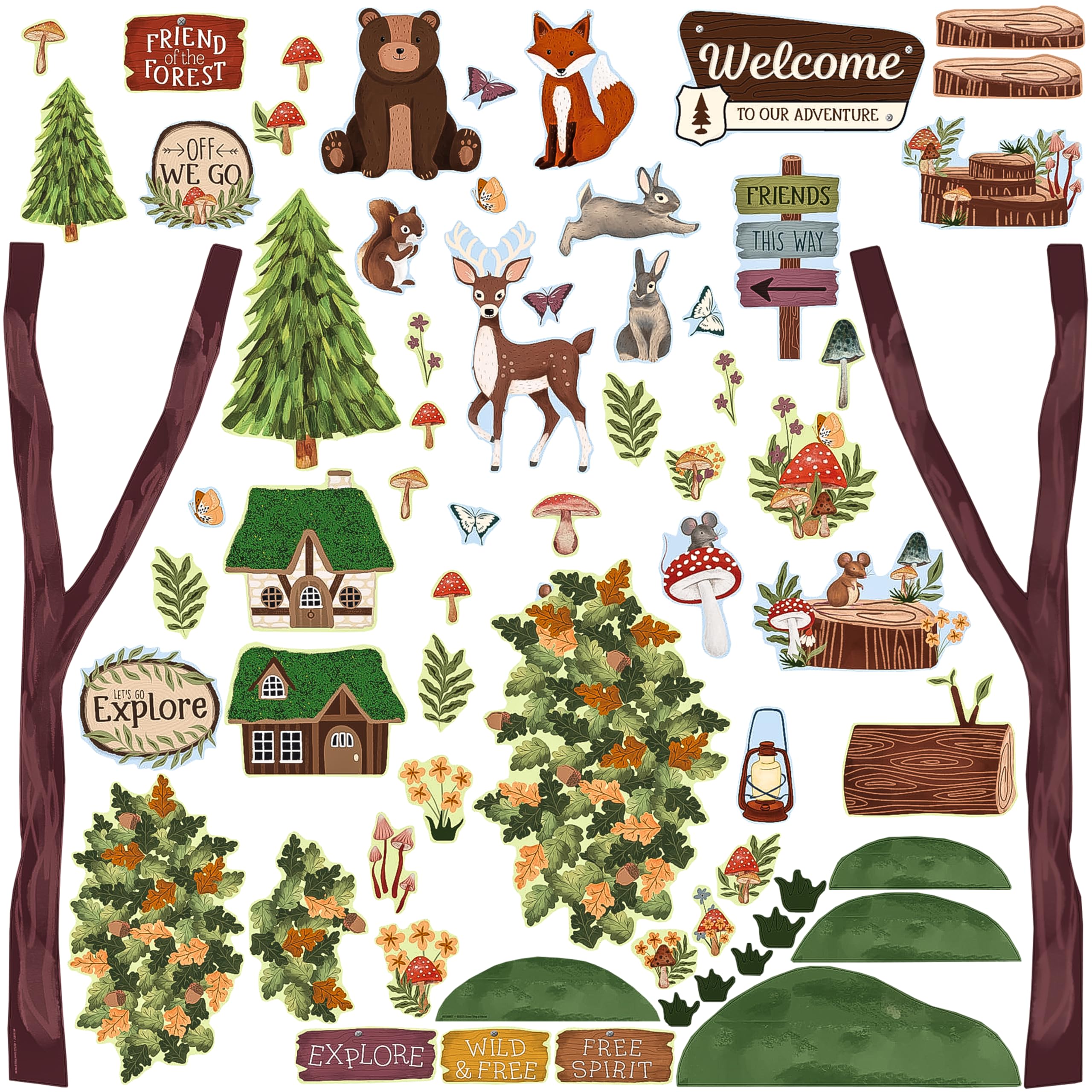 Forest Friends Collection, Welcome to Our Adventure Mini Bulletin Board Set, 68 Pieces