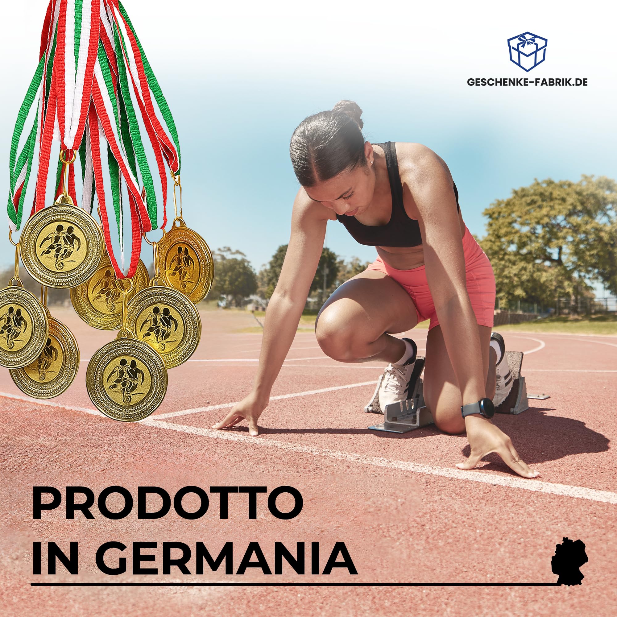 Pokal-Fabrik – Set di 10 medaglie da Calcio in Metallo Dorato con Nastro Blu-Bianco-Rosso – Medaglie per Bambini, Club e tornei – Ideali per premiazioni e competizioni