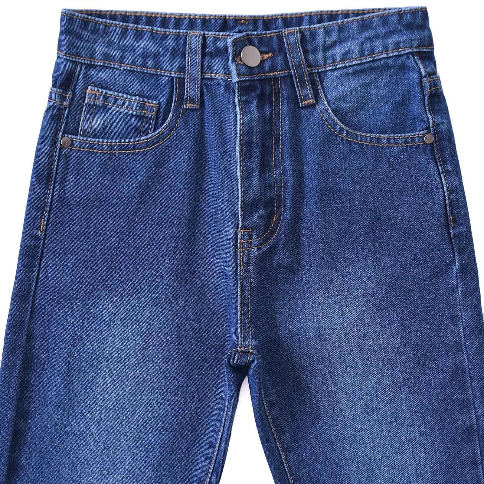 Generico Jeans Bambino 5-14 Anni Elasticizzati Regular Fit Pantaloni Jeans Denim Ragazzo Elastico Vita Comfort Pantaloni Lavoro Cargo Stretch Autunnali Scuola Streetwear con Tasconi