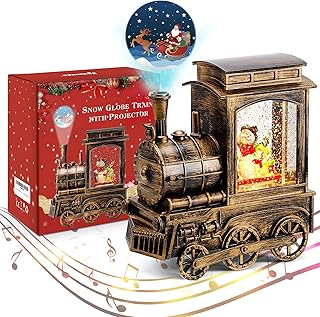 IPOW Christmas Snow Globe Lantern Train with Santa Sleigh...