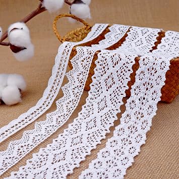 White Lace Ribbon 8 Yards Cotton Lace Trim Crochet Sewing Lace for Crafts Gift Wrapping Wedding Decoration