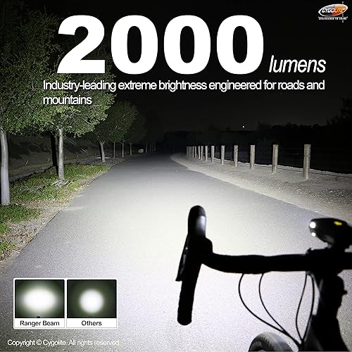 Miniatura 2 de Cygolite Ranger - Luz de bicicleta de resistencia de 2,000 lúmenes, tiempo de funcionamiento ultra alto, 9 modos de luz, brillo ajustable fino,