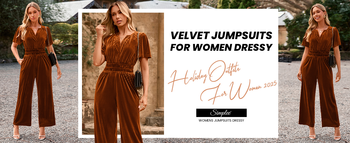 Amazon.com: Simplee Womens Velvet Jumpsuit Dressy Short Sleeve