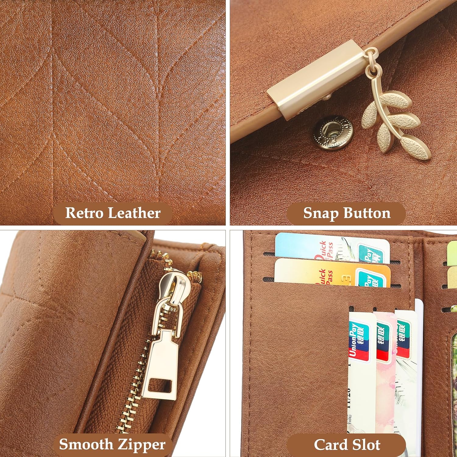 Women's Small RFID Blocking Purse, Women's PU Leather Purse, Women's Wallet with 16 Card Slots and Zip Coin Compartment, brown, 14 x 9 x 3,5 cm, Retro image 4