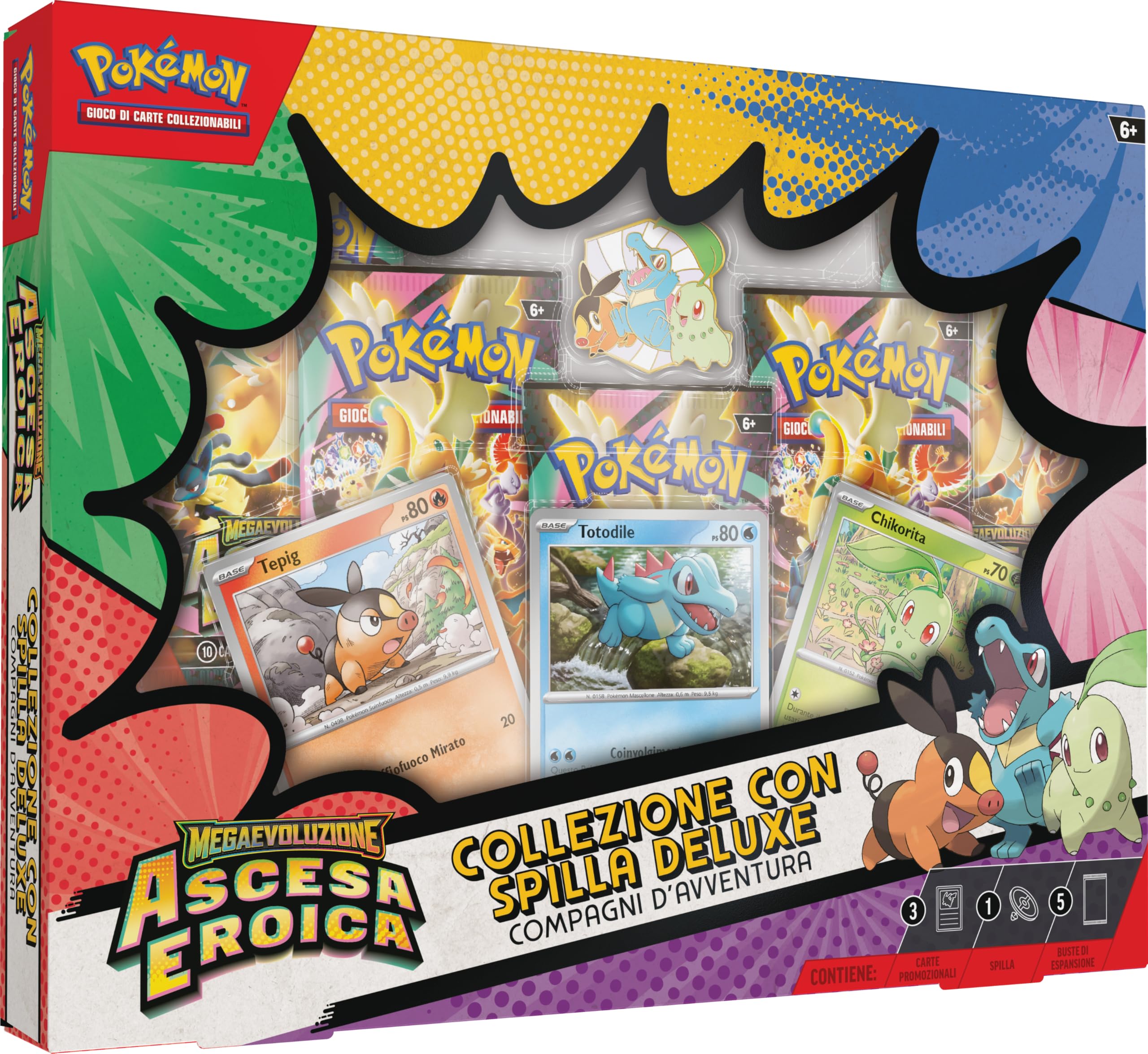 ポケモン:メガエボリューションアドベンチャーコンパニオンズ - ポケモンTCGデラックスバッジコレクション(ホログラフィックプロモーションカード3枚、デラックスピン1枚、拡張封筒5枚)