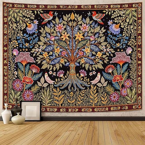 Miniatura 16 de Lunerfex Árbol de la vida, tapastry con diseño de sol y luna, diseño bohemio con mandala para colgar en la pared para dormitorio y sala de estar