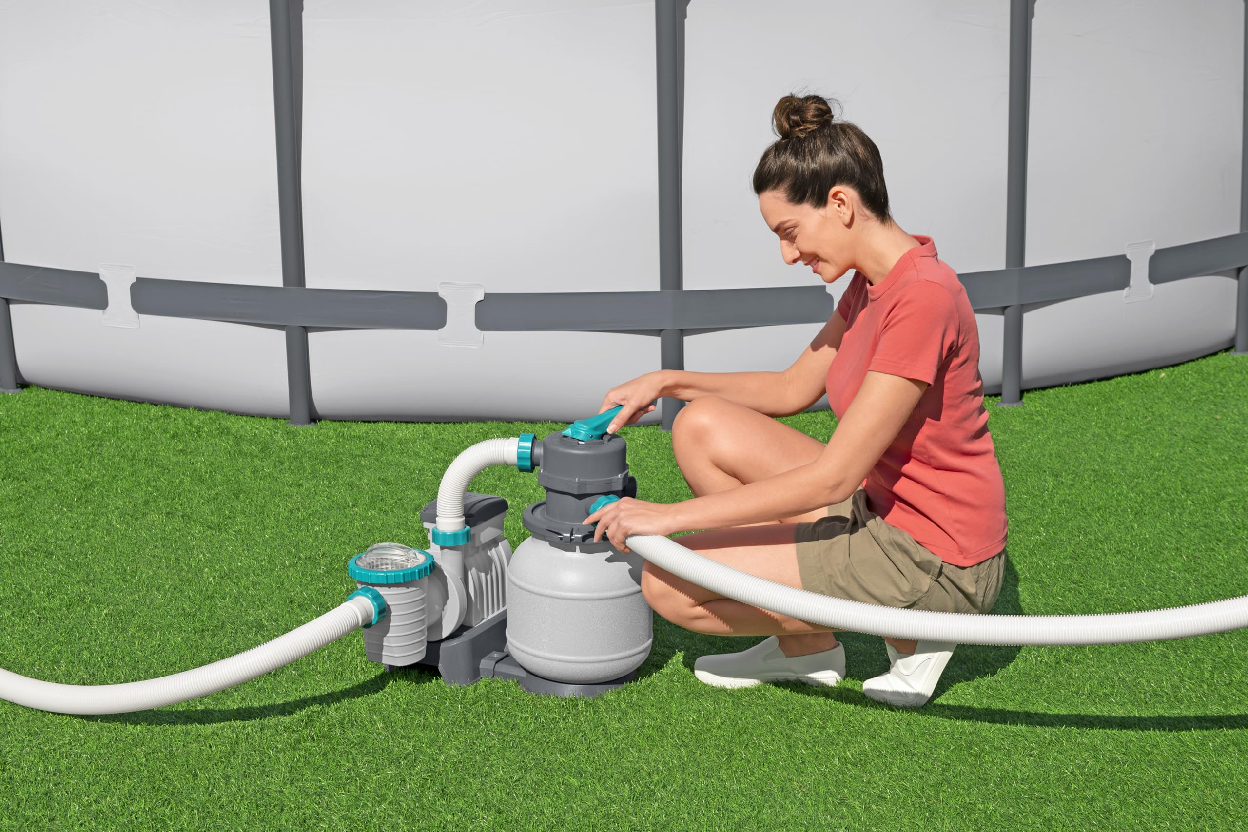 Bestway Pompe de Filtration à Sable pour Piscine Hors Sol 6 056 L - 48 cm x 42 cm x 52,8 cm - Gris/Vert