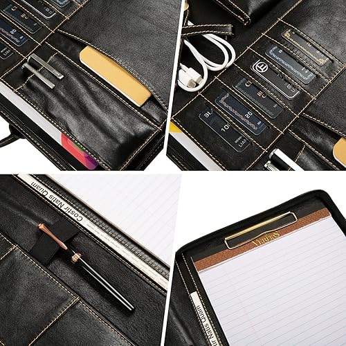 Miniatura 4 de GZRHKJ Portafolio de piel de cera de aceite 85 x 14 pulgadas carpeta de portapapapeles con asa funda de transporte personalizada para portátil de 15