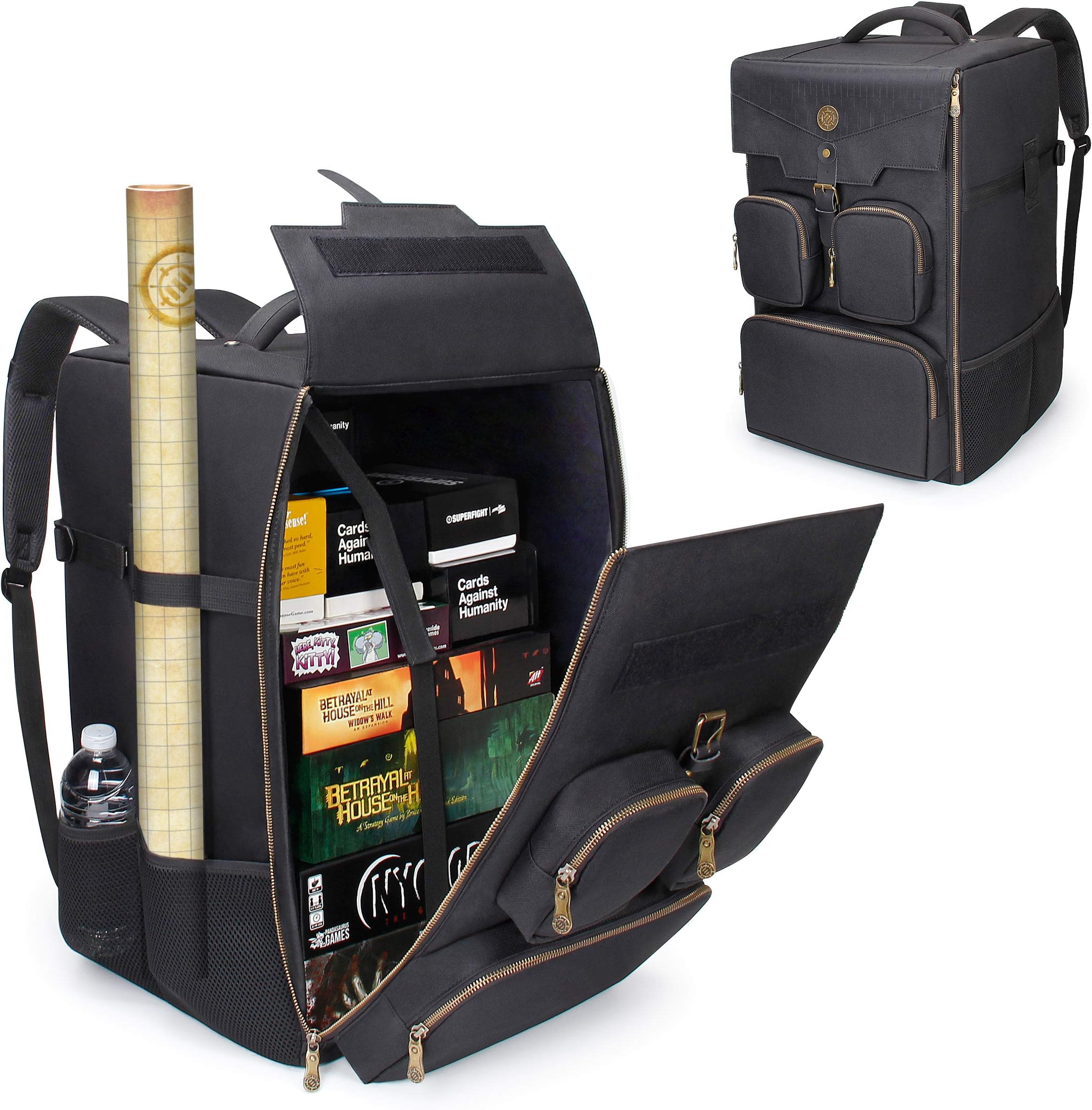 ENHANCE Board Game Backpack - Reinforced Rigid Board Game Storage with Padded Shoulder Straps, Carrying Handle, and Accessories Pockets for Dice, Cards, More - Fits and Protects Tabletop Adventures