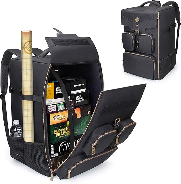 ENHANCE Board Game Backpack - Reinforced Board Game Storage with Padded Shoulder Straps, Carrying Handle and Accessory Pockets for Dice, Card Games and More - Fits Board Games