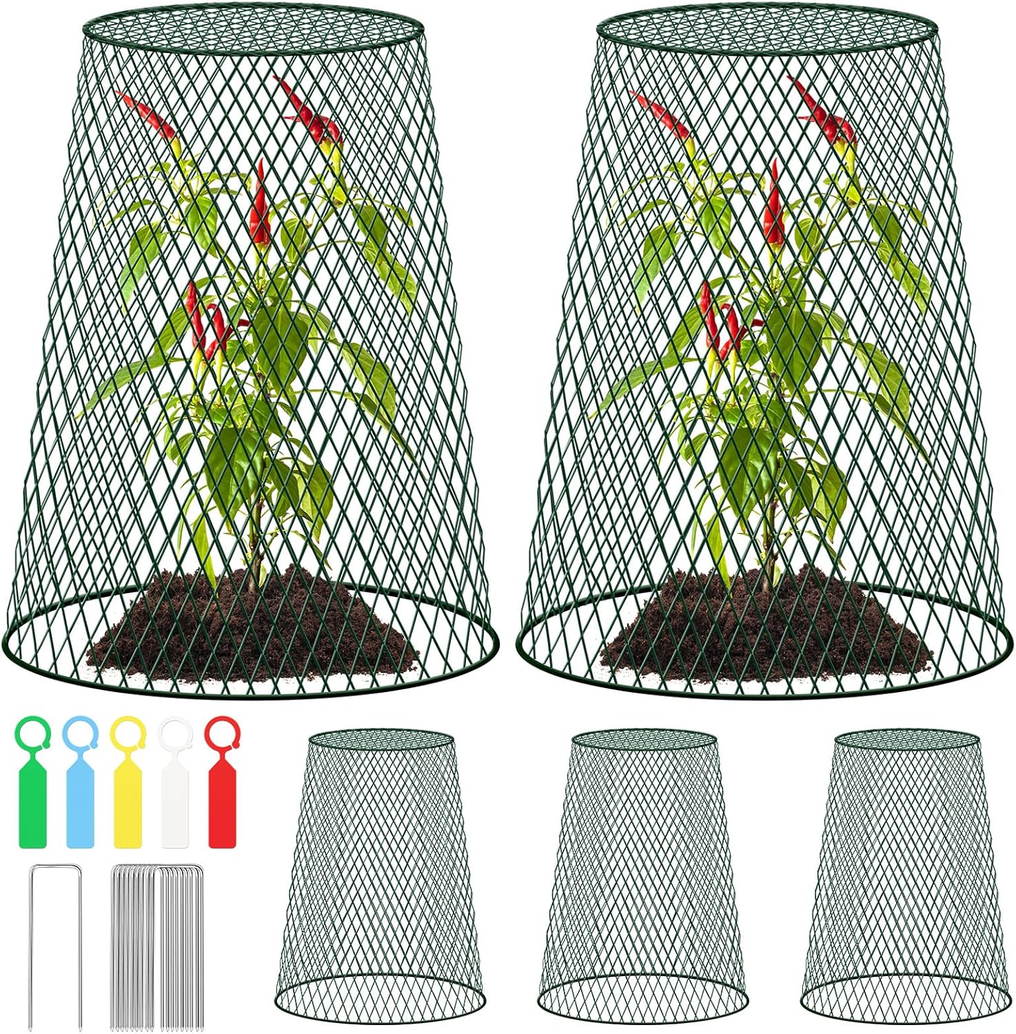 5 Packs 12"x15" Garden Cloches for Plants, Plant Protectors from Animals,Plant Cages for Outdoor Plants,Plant Covers from Animals,Chicken Wire Cloche with Stakes & Labels for Protect Plants,Vegetables