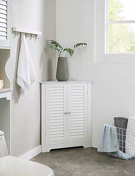 Amazon Com Kings Brand Furniture Decatur Bathroom Corner Floor Storage Cabinet White Home Kitchen
