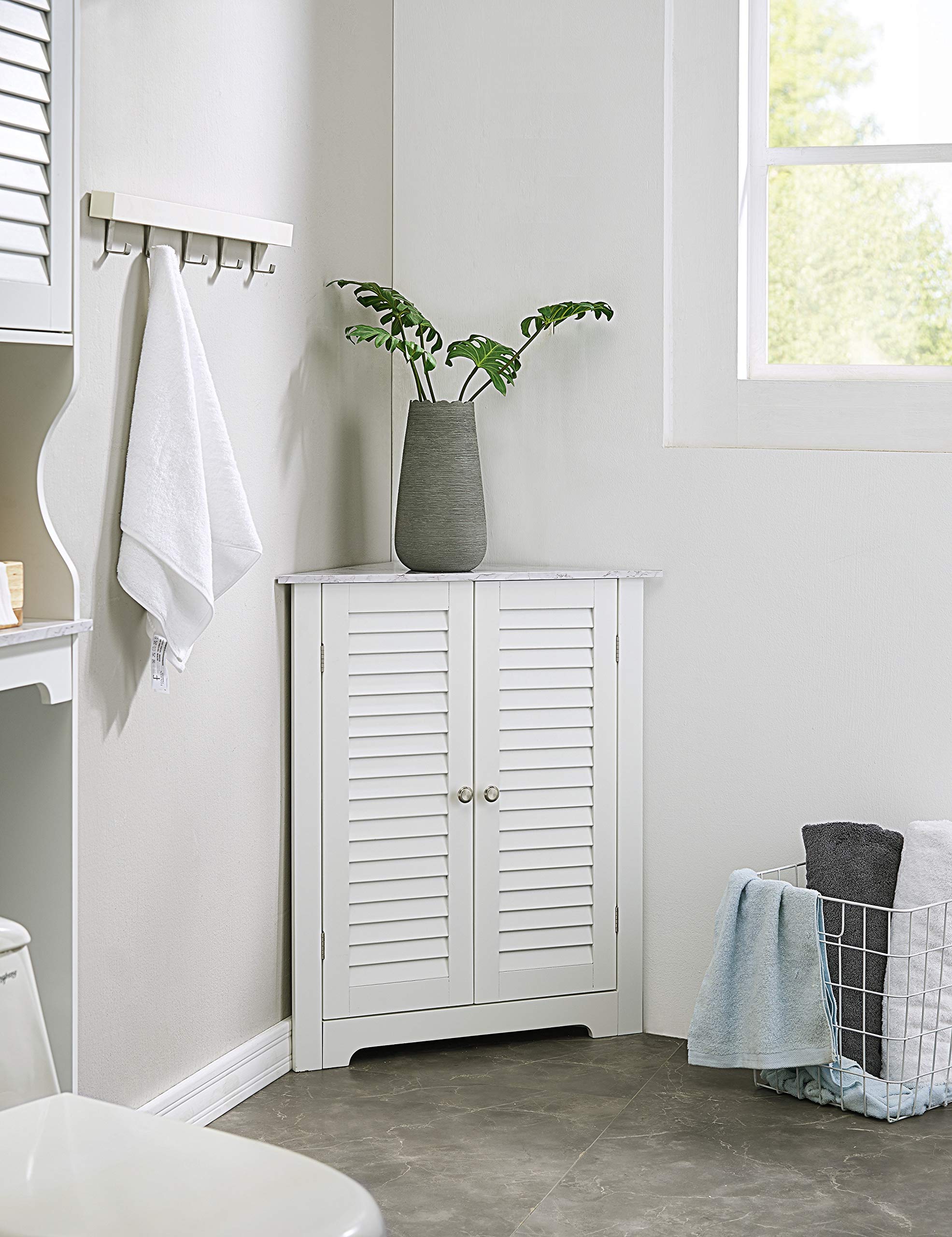 Kings Brand Furniture - Decatur Bathroom Corner Floor Storage Cabinet, White