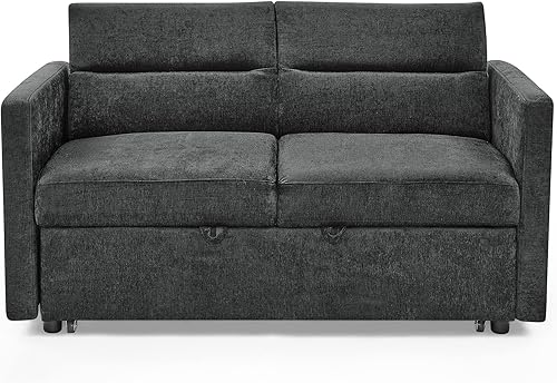 Eafurn Sofá cama convertible multifuncional 3 en 1, cómodo sofá biplaza tapizado futón, tumbona con respaldo ajustable, color beige con 6 bolsillos