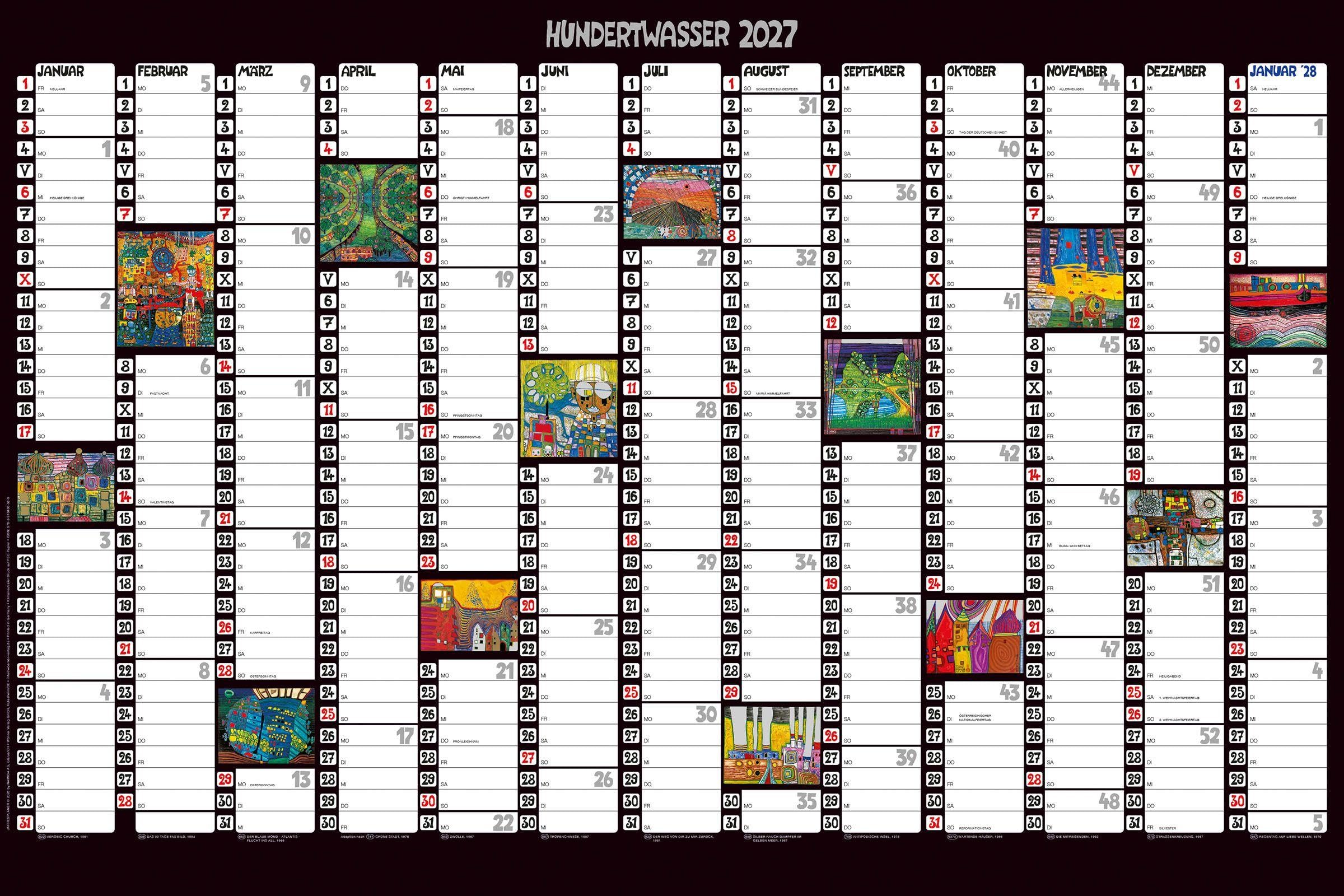 Hundertwasser Jahresplaner Art 2027: Wandplaner