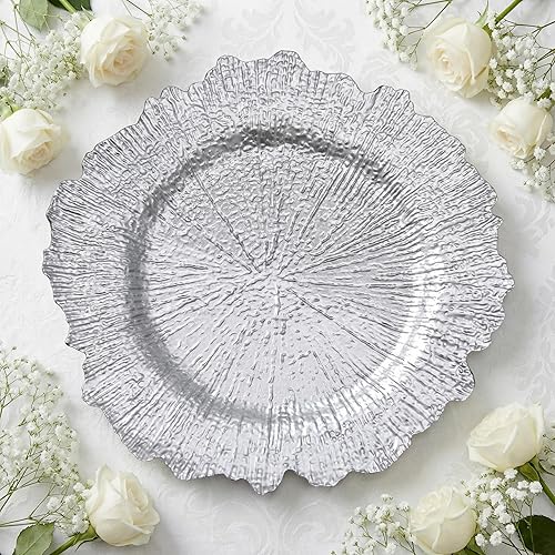 Miniatura 21 de Platos Cargadores de Cuentas Rojas Metálicas de 13 pulgadas, Juego de 10 Piezas Platos Cargadores Redondos de Plástico al Por Mayor para Bodas