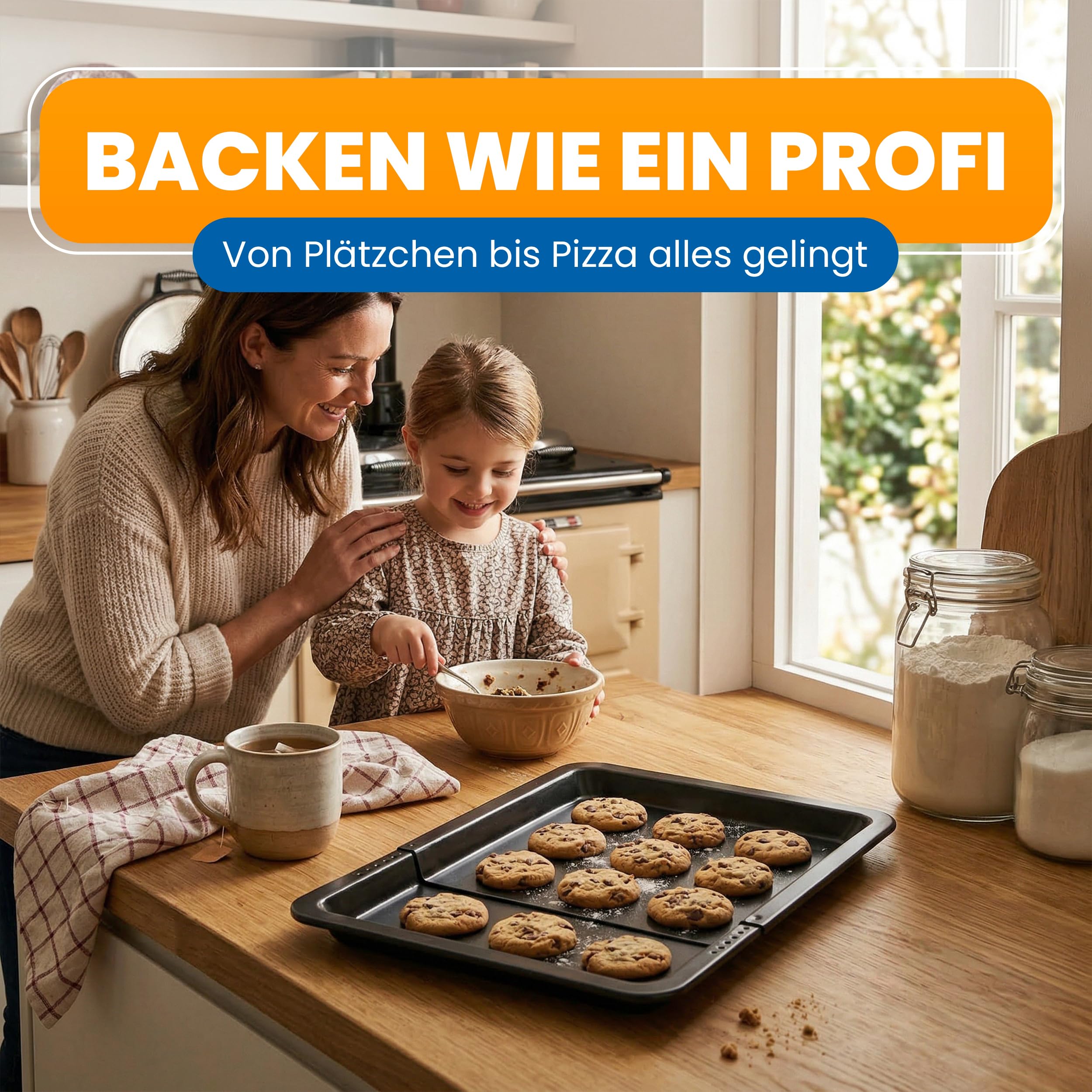 EUROHOME Backblech ausziehbar mit Auskühlnoppen - Ausziehbares Blech von 33 bis 52 cm - Tiefe 33 cm - Ofenblech aus Schwarzblech - Backblech antihaft für müheloses Backen und einfache Reinigung