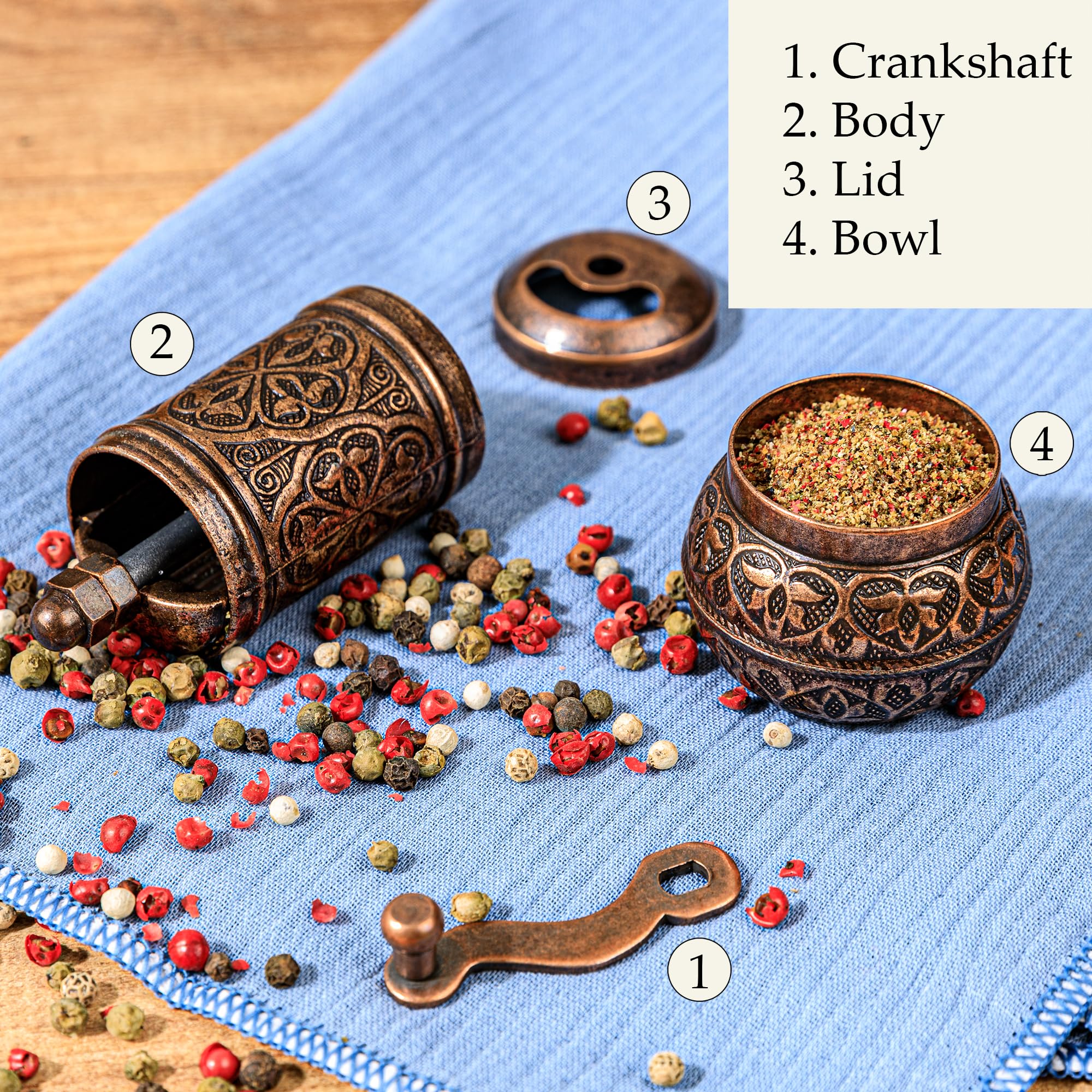 Glios Pepper Hand Mill-Grinder 11 cm-4.3 inch Copper