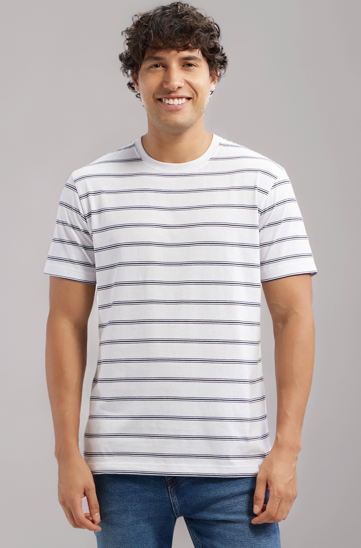 2715 Men's Super Combed Cotton Rich Striped Regular Fit Round Neck Half Sleeve T-Shirt