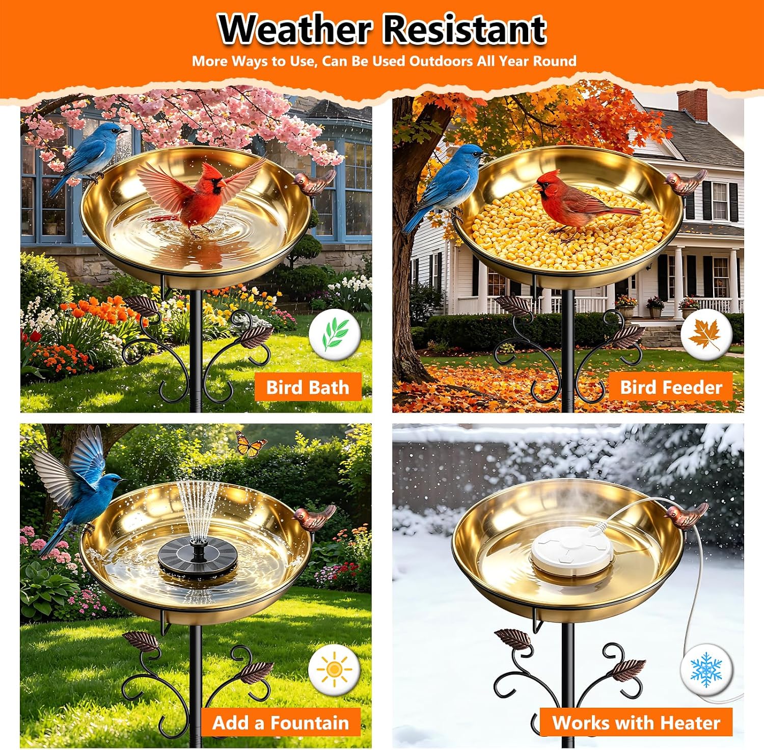 50" Tall Stainless Steel Bird Bath for Outside, Bird Water Feeder