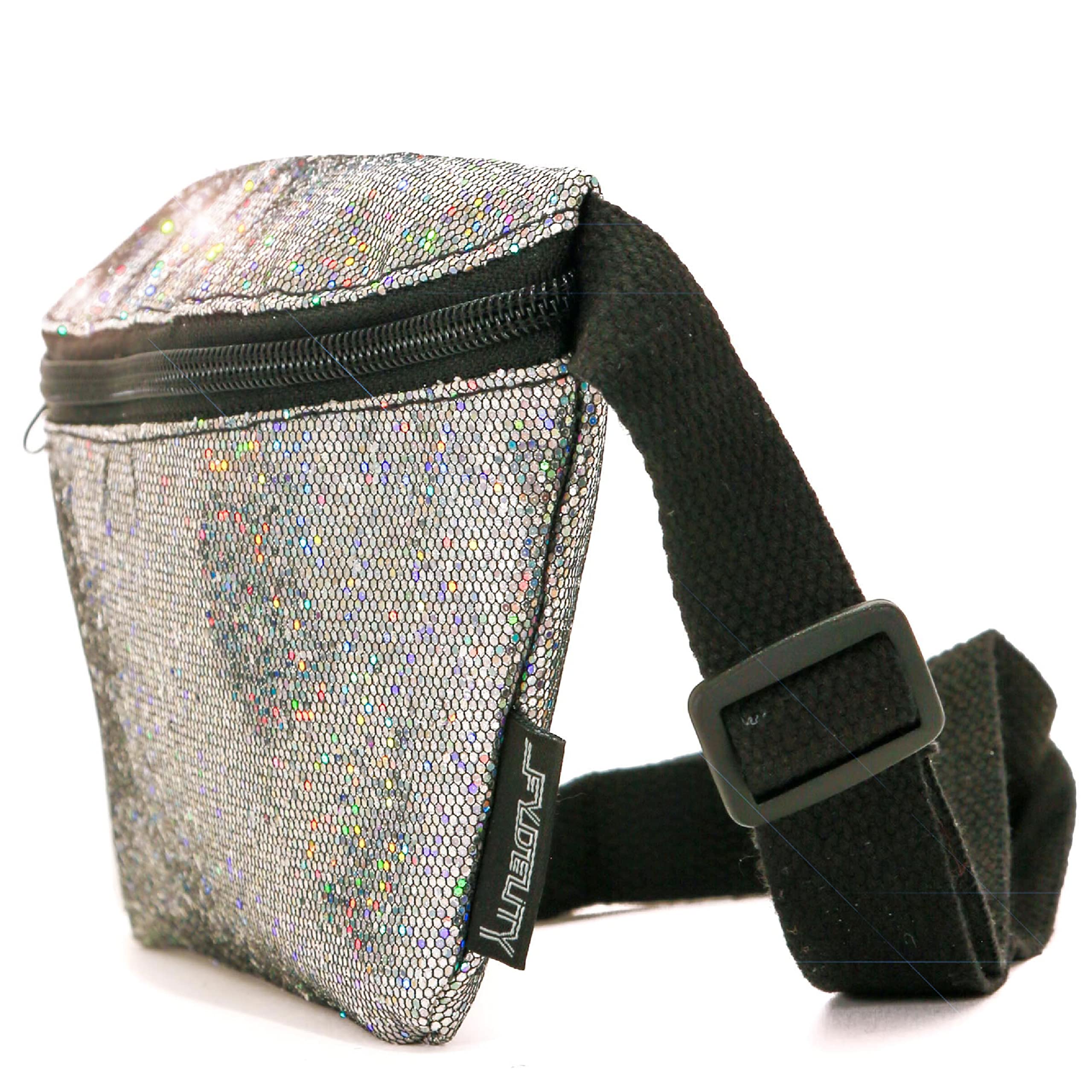 Fydelity Silver Fanny Packs for Women– Cute Rave Fanny Pack Festival Belt Bag, Small Cross Body Hip Bag, Sparkly Sequin Crossbody Waist Pack,