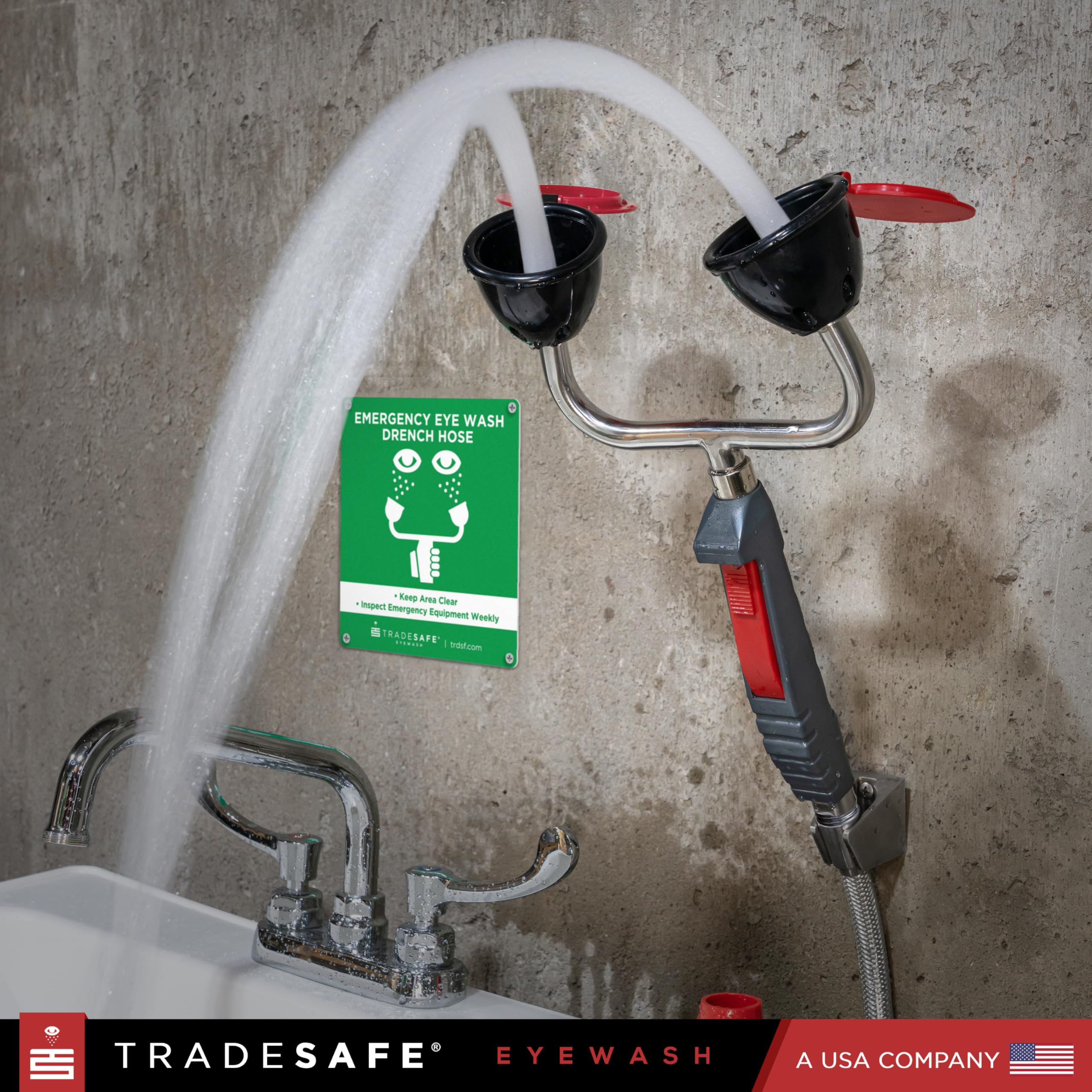 TRADESAFE Station de lavage oculaire d'urgence – Station de lavage oculaire portable approuvée par l'OSHA, station de lavage oculaire à double tête, station de lavage oculaire murale et sur le pont