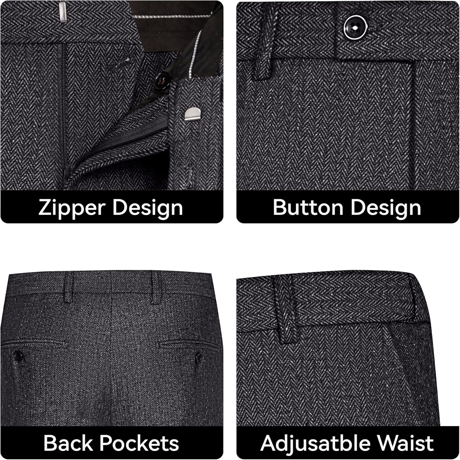 Men's Suits Retro Tweed Suits for Men 3 Piece Herringbone Suits for Wedding Prom Autumn Winter Jacket Vest Pants Sets - Image 6