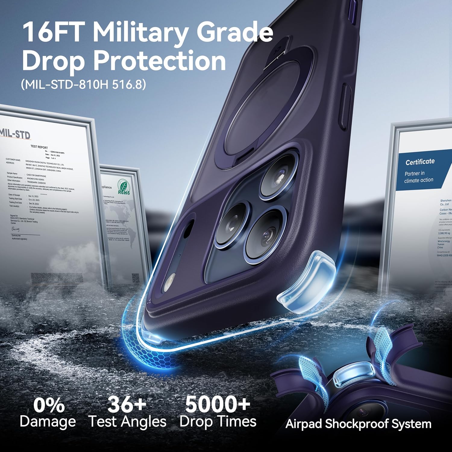 CASEKOO Ultra-Magnetic Stand for iPhone 17 Pro Max Case [Military Drop Protection] [Compatible with MagSafe] Shockproof Translucent Matte Slim Ring for iPhone 17 Pro Max Phone Case 6.9", Purple