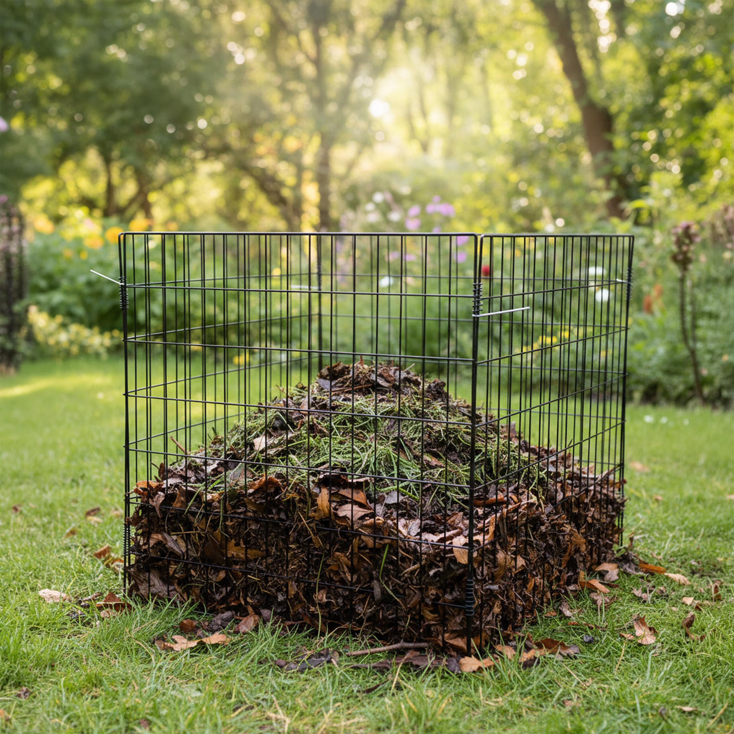 Relaxdays Composteur en métal, HxLxP 70x90x90 cm, 560 L, Fil métallique, Jardin, Noir