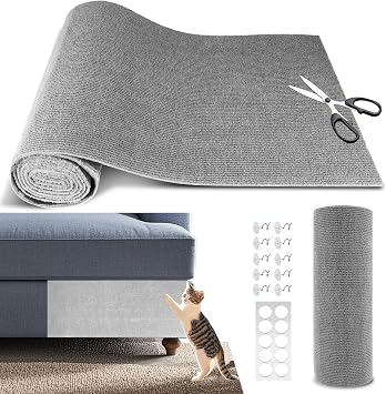 Cat Scratch Furniture Protector, 78.7"x15.8" Self Adhesive Cat Scratch Mat Pad,Cut to Fit DIY Replacement Carpet for Tree,Wall,Bed,Door, Couch Protector Light Grey