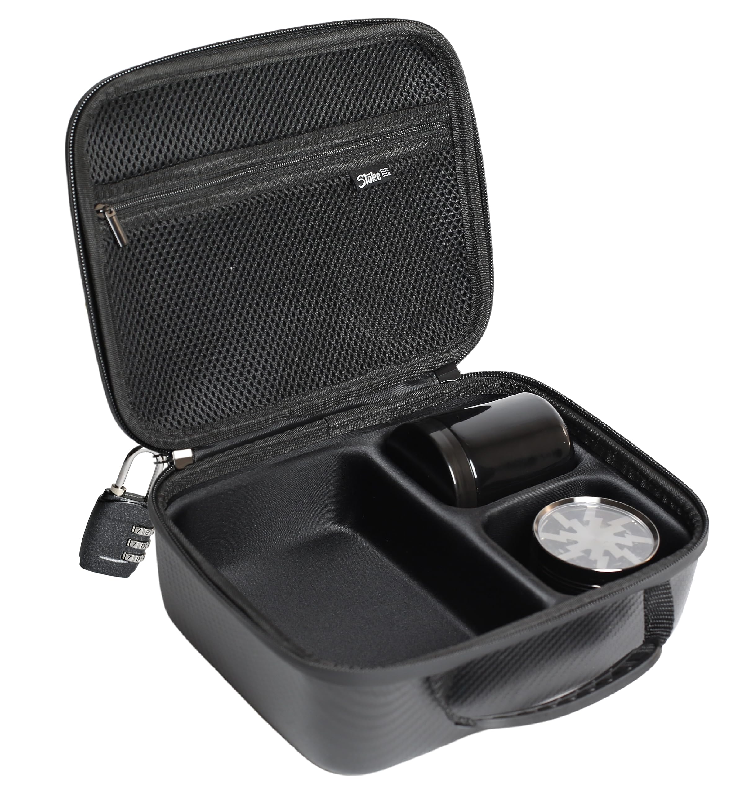 Stoke Smell Proof Bag with Combination Lock - Includes Glass Stash Jar (Black)