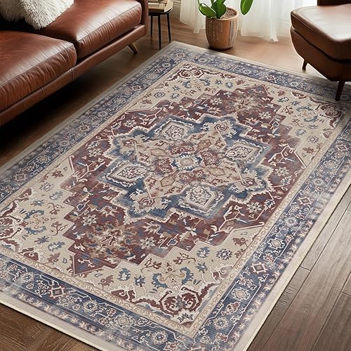 Miniatura 21 de Alfombras Redondas Beige de 4 pies, Alfombra Circular Pequeña Antideslizante Lavable de Pelo Bajo y Fina para Entrada, Cocina, Comedor, Alfombra