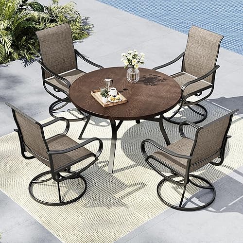 Miniatura 25 de MFSTUDIO Juego de mesa y sillas de patio de 4 piezas, juego de comedor al aire libre con agujero para sombrilla, juego de muebles de patio de 5 Gris