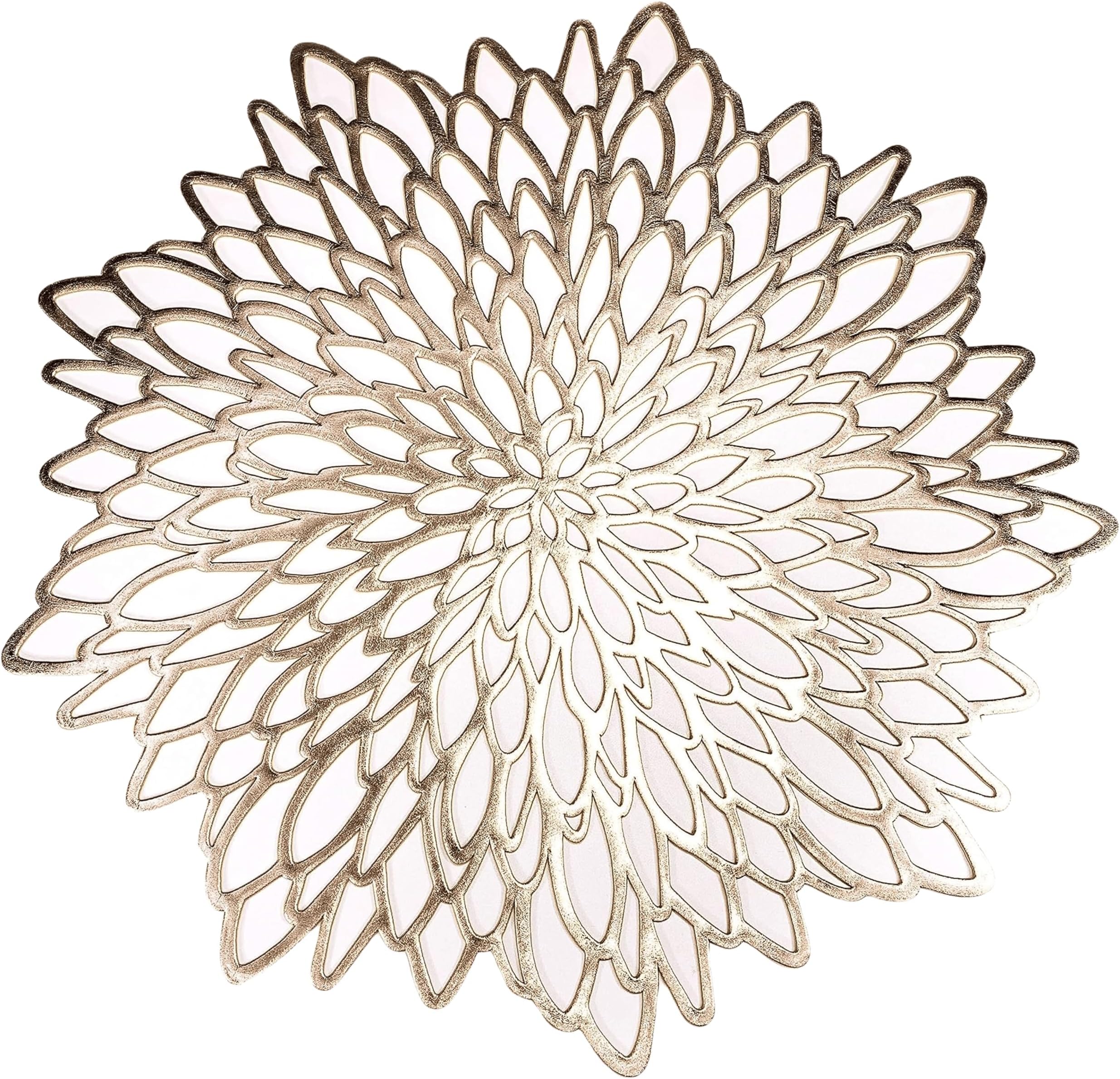 Snowkingdom Set of 12 Gold Metallic Placemats Laminated Vinyl Round Leaf Dinning Table Place Mats Bulk Decorative Halloween Thanksgiving Christmas Party Wedding Holiday Festival