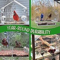 Vista 4 de Window Bird Feeder with Strong Suction Cups, Clear Window Feeders for Outside - Transparent Bird House, Balcony Glass Mount, Acrylic Cat, Kids &